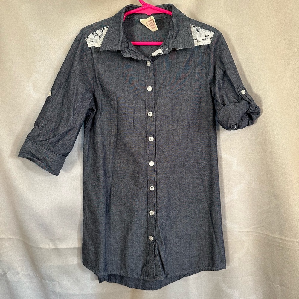 Girls Long Sleeve Button Up Shirt, Faded Glory, Size 6-6x